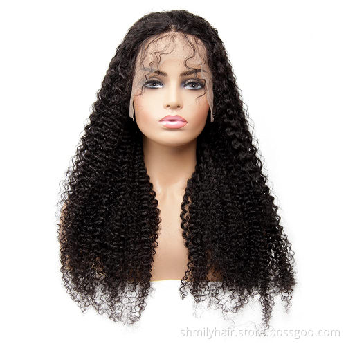 Top Grade Human Hair 30 Inch Curly Full Lace Human Hair Wig Natural Black Long Curly Brazilian Hair Lace Front Wig For Women